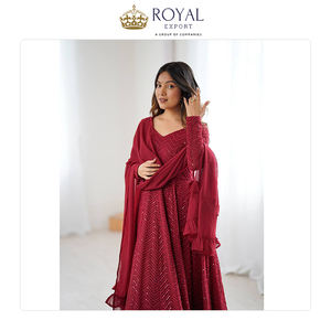 Costume Anarkali en Georgette et Lakhnawi de qualité supérieure, à motifs simples, de dernière mode, pour mariage, fourni par un exportateur en gros - Product Image 3