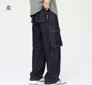 2025 été hommes décontracté droite Denim pantalon à la mode jean ample avec finition lavée en détresse Look pour rue poche jean - Product Image 5