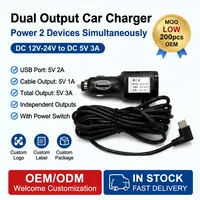 Cargador de Coche con Interruptor de Palanca para Encendedor de Cigarrillos, 12V 24V a 5V USB 2A y Cable de Datos 1A, Carga Simultánea para Cámara de Coche y Móvil