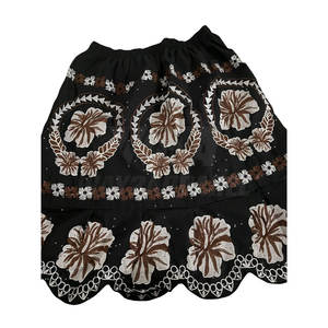 Jupe en coton brodée pour femmes, taille haute, plissée, bordure en dentelle, décontractée, légère, broderie légère pour femmes - Product Image 1