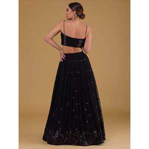 Fabuloso Lehenga Choli Negro de Georgette para Recepciones con Bordado, Vestidos de Noche - Product Image 3