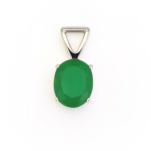Collar con Colgante Minimalista de Plata de Ley 925 con Ónice Verde Corte Ovalado de 15x7mm con Baño de Rodio para Uso Diario, Regalo - Product Image 1