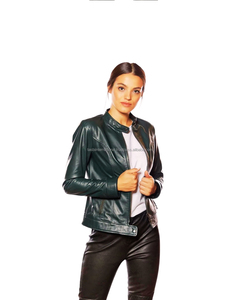 Blouson de moto respirant pour femme, rembourré en coton, avec détails en cuir véritable et fermeture éclair, design léger personnalisable - Product Image 3