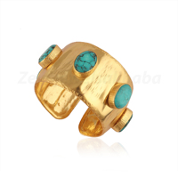 Bracelet manchette large en pierres précieuses turquoise plaqué or 18 carats bracelet réglable manchette grande pierre ovale bijoux manchette faits à la main