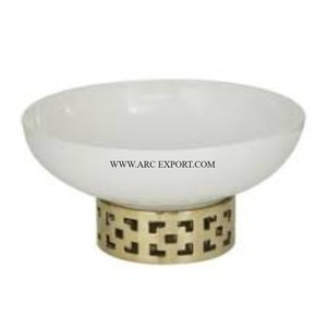 Base en aluminium moulé plaqué or Forme ronde Bol à dessert en marbre blanc Bol à nourriture et à salade de restaurant au meilleur prix en Inde - Product Image 5