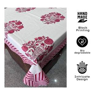 Mantel de comedor de algodón con estampado de bloque de mano artesanal indio, diseño Floral alegre para fiestas de boda, mantel decorativo para el hogar - Product Image 2