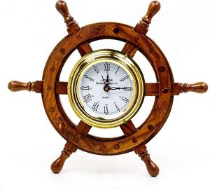 Respectueux de l'environnement en bois bateau roue laiton horloge décorative décoration murale nautique pays Style horloge murale intérieur décor à la maison - Product Image 2
