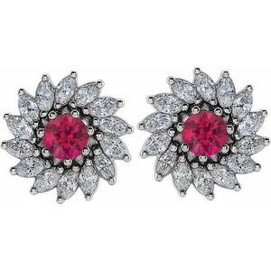 Pendientes redondos de diamantes estilo halo de 7 puntas - Product Image 2