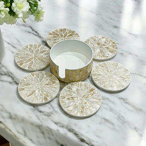 Classic White Mother Of Pearl Round Coasters Elegant Handcrafted <b>Table</b> <b>Protection</b> Accessory For Dining Coffee <b>Table</b> Decor - Product Image 3