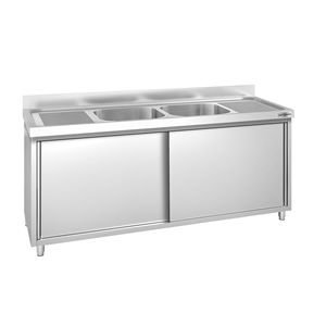 ตู้ซิงค์เชิงพาณิชย์ PREMIUM - สแตนเลส - 1800x600 มม. - แบบ 2 หลุมตรงกลาง - Product Image 1