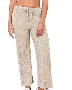 <b>Women</b> Knitted Canvas High Rise <b>Straight</b> <b>Leg</b> <b>Cargo</b> <b>Pants</b> Flat Front Adjustable Waist Breathable Cotton Loose Fit - Product Image 2