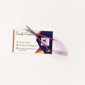 Tijeras de cejas rectas de acero inoxidable con punta plateada, color rosa brillante, para diestros, con resorte, personalizables en color y logotipo - Product Image 6