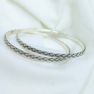 925 <b>Silver</b> Fashion <b>Cuff</b> <b>Bracelet</b> Single Piece Moh Braid Knot Bangle - Product Image 4
