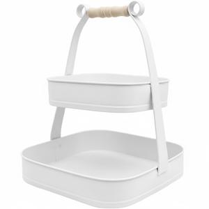 Bandeja de Hierro de Dos Niveles con Forma Cuadrada y Recubrimiento de Polvo Blanco de Primera Calidad con Asa para Decoración de Fiestas y Eventos al por Mayor - Product Image 1