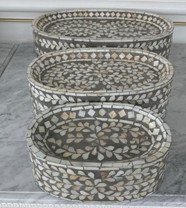 Holiday Products Mother of Pearl Oval Stand - Dark Grey Mother of Pearl Trays for <b>Chocolate</b> Ramadan Eid for Arabian - Product Image 4