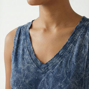 Breathable Vintage Woven Asymmetrical V-<b>Neck</b> Tank <b>Top</b> with Pointed Collar - Product Image 3