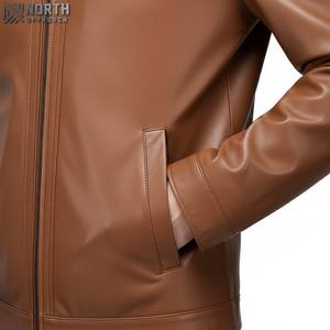 Leather <b>Hoodie</b> Style Jacket Men Zipper Collar Factory Direct High Quality Men Leather Jacket Racer Bomber Jacket Custom - Product Image 4