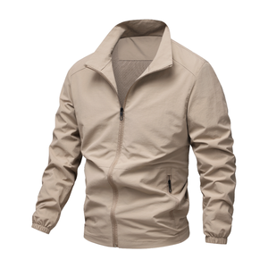 Chaqueta con cremallera Beige para hombre, ropa de abrigo informal ligera, tela suave, cómoda, uso diario, cortavientos de moda elegante para hombre - Product Image 2