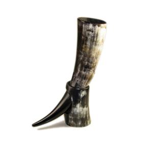 Produit artisanal européen authentique, corne à boire viking antique, corne de bœuf véritable, polie, sculptée, style animal, écologique, avec support - Product Image 3