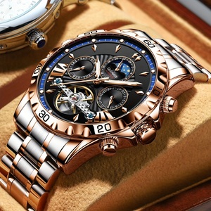 Classic Men's Mechanical <b>Watch</b> with Round Dial and Metal Strap - Product Image 2