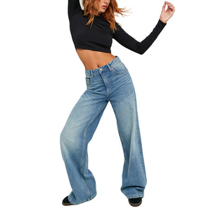 Vaqueros elegantes de pierna ancha para mujer con cintura alta y ajuste relajado perfectos para ropa informal y ropa cómoda - Product Image 1