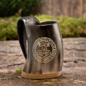 DRINKING customized Handcrafted Natural viking carving drinking horn beer and coffee <b>mug</b> for home hotel restaurants from - Product Image 1
