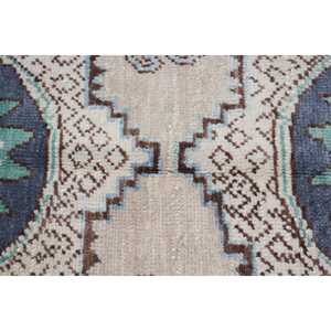 Vintage Rug, 8.4x11.2 ft Turkish Rug, <b>Brown</b> Blue Polka dot <b>Wool</b> Rug - Product Image 5