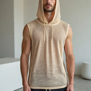 เสื้อตาข่ายมีฮู้ดสำหรับผู้ชาย, เสื้อแขนกุดตาข่ายแบบสวมหัวสำหรับออกกำลังกายเพาะกาย - Product Image 5