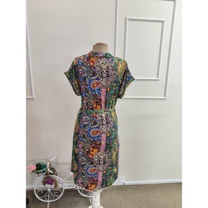 Robe midi Supreme à manches courtes et col en V pour femme, avec ceinture mandarin, 35603 - Bleu - Product Image 5