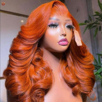 Perruques de cheveux humains ondulées couleur orange gingembre vif, avec dentelle frontale, sans colle, pré-épilées, coupe dégradée, pour salon