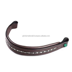 Banda para la frente de caballo de cuero inglés flexible de la mejor calidad, canal vacío con incrustaciones de cristales redondos de marca, banda para la frente de Diamante Bling - Product Image 4