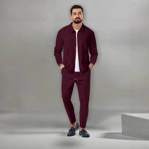 Ensemble de survêtement décontracté pour homme, automne, adultes, capuche, fermeture éclair, poche, revers, coupe régulière, pantalon - Product Image 2