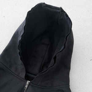 Custom Streetwear Washed <b>Hoodies</b> Blank <b>Black</b> 450gsm French Terry Vintage Distressed Acid Wash <b>Zip</b> <b>up</b> <b>Hoodies</b> <b>Men</b> - Product Image 2