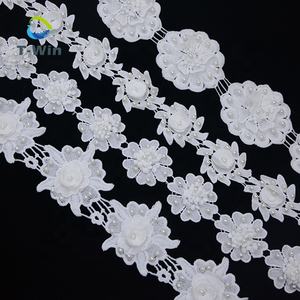 Hermoso Encaje de Guipur con Cristales de Perla en 3D, Adorno de Encaje de Diamantes Bordado para Ropa Blanca, Estilo Español - Product Image 3