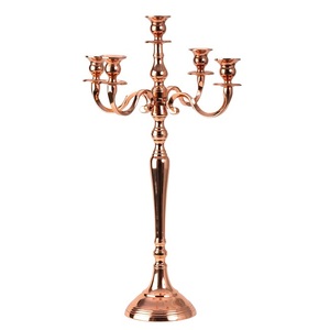 Hot Selling 5-Arm Metal Candlestick Holder Vintage Handmade Rose <b>Gold</b> <b>Candelabra</b> With Excellent Finish Christmas Stand Home Use - Product Image 1