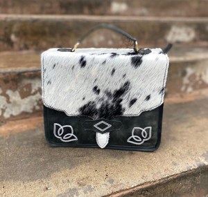 New Bohemian Lady Crossbody Bag Summer Western Brown Genuine Cowhide <b>Leather</b> Wristlet <b>Purse</b> for Women <b>Small</b> Hair Tooling Design - Product Image 1