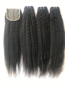 Meilleures ventes Faisceau droit crépu et une fermeture 4x4 Cuticule alignée Vente en gros Extension de cheveux humains à donneur unique Cambodgien - Product Image 3