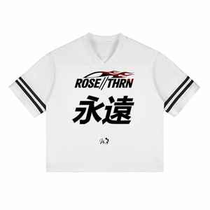 Top en maille personnalisé à coupe courte, maillot de football américain pour femmes, streetwear en satin, col en V, patch étoile, style Y2K, chemise surdimensionnée - Product Image 1