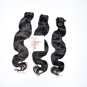 Venta al por mayor virgen indio templo color natural negro mujeres máquina doble trama Procesamiento de ondas profundas Sin extensiones de cabello humano - Product Image 5