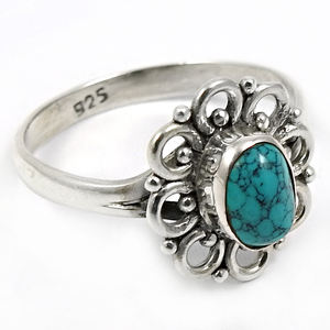 ของขวัญที่งดงามสำหรับแหวนดอกไม้ของเธอ925เงินแท้พลอยเทอร์ควอยซ์ธรรมชาติเครื่องประดับรูปไข่ขายส่งราคาจำนวนมาก - Product Image 1