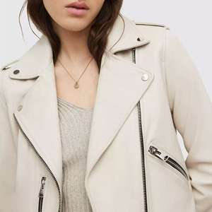 Factory Wholesale Price Women's Genuine Leather Jacket Cotton Lining Knitted <b>Fabric</b> Breathable Eco-Friendly OEM Custom Design - Product Image 6