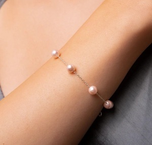 สร้อยข้อมือสีชมพูน้ำจืดสีทองชมพูประดับเพชรสีโรสโกลด์สำหรับงานแต่งงานของขวัญเครื่องประดับ - Product Image 2