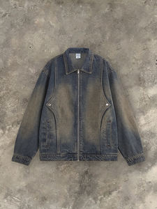 Fabricants de vêtements en denim délavé, patchwork, tissus en denim, veste en denim personnalisée, vestes pour hommes - Product Image 2