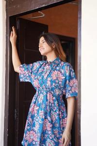 Indien Vintage Style femmes robe main bloc Floral imprimé coton à la mode décontracté été porter court naturel doux Logo tissé - Product Image 5