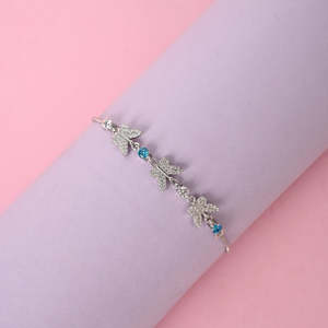 NOVAMART Fine 925 Pure <b>Silver</b> Blue Butterfly <b>Charm</b> <b>Bracelet</b> with Diamond and Pearl Rhodium Plated Beaded Bangles for Gift Wholes - Product Image 2