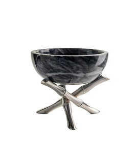 Cuenco de mármol negro/cuenco para servir con patas de latón/cuenco de presentación decorativo hecho a mano con patas de latón regalo especial para Decoración - Product Image 1