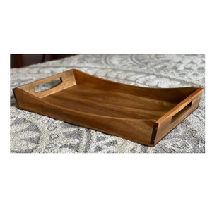 Plateau de service en bois rustique et élégant de qualité supérieure avec poignées intégrées durables, vaisselle artisanale élégante - Product Image 3