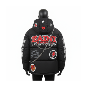 Winter Puffer <b>Jacket</b> Heavy Polyester Fabric <b>Black</b> Camouflage Patch Custom Embroidery Printing Logo Puffer <b>Jacket</b> for man - Product Image 2