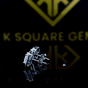 Pendientes de moissanita de corte princesa, pendientes de tuerca estilo Halo, pendientes de empuje hacia atrás, pendientes de boda para mujer, oro blanco de 14K - Product Image 4