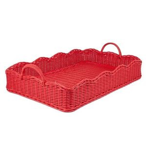 Modern <b>Rectangular</b> Woven Fruit Storage <b>Basket</b> Quality Plastic Food Container with Rattan Serving Tray for Home Kitchen Display - Product Image 1